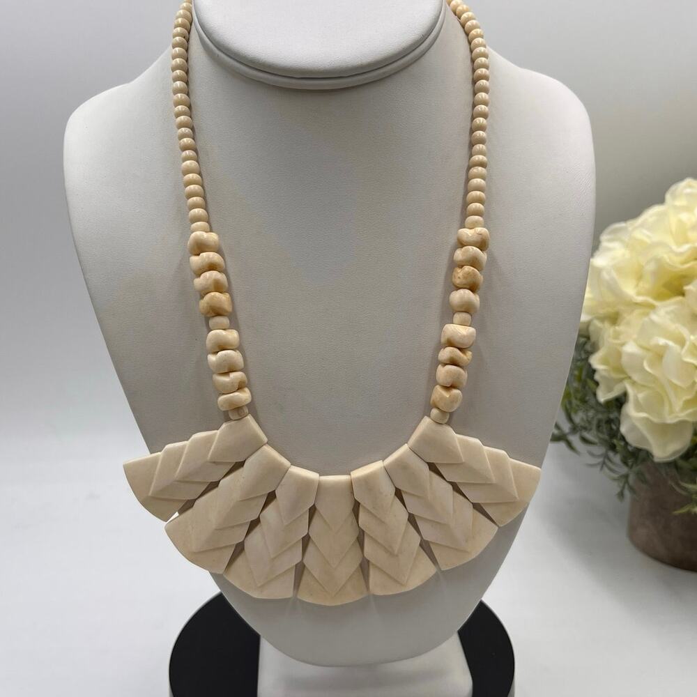 Vintage Organic Shard African Carved‎ Jewelry Boho Artisan Bib Necklace